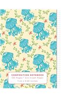 Composition Notebook: A Beachy Jellyfish Starfish Theme 4 x 4 Grid Paper Comp Book for Maths