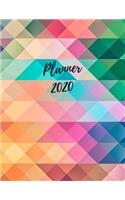 2020 Planner Weekly Monthly colored triangles, Daily Agenda, Calendar 12 months large (8,5 x 11 in) Pretty gift