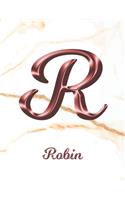 Robin: 1 Year Weekly Planner with Note Pages (12 Months) - White Marble Rose Gold Pink Effect Letter R - 2020 - 2021 - Week Planning - Monthly Appointment 