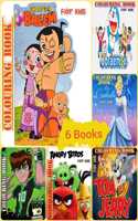 Colouring Book For Kids (Pack Of 6 ) | Children Copy Colour The Cartoon Characters | Doraemon, Motu Patlu, Dora, Books