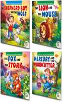 Sawan Story Books For Beginners & Early Readers Pack Of 4 Books (The Shepherd Boy And The Wolf, The Lion And The Mouse, The Fox And The Strok, Mercury And The Woodcutter)