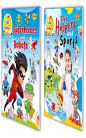Sawan 2 In 1 Copy To Colour Our Helpers & Sports And Superheroes & Robots | Pack Of 2 Colouring Books