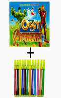 Colouring Book Of Oggy & Cockroches With Sketch Pen Combo Set [ 12 Sketch Pen Multicolour ] For Kids & Childrens | Fun Activity Colouring Book | Sketch Pen Set | Crayons Set | Colouring | Drawing