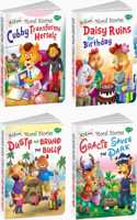 Sawan Kids Board Moral Stories- Cubby Transforms Herself, Daisy Ruins Her Birthday, Dusty And Bruno The Bully, Gracie Saves The Park |Pack Of 4 Books