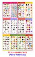 Early Learning Educational Chart Set For Kids | Set Of 6 Laminated Charts ( Printed On Both Sides ) | Non-Tearable And Waterproof | Size : 31 X 46 Cm | Alphabet, Numbers, Animals, Fruits, Vegetables..