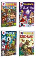 Sawan Set Of 4 3D Colouring Books (3D Colouring: Santa Claus. Pirates, Horror, Dinosaur)
